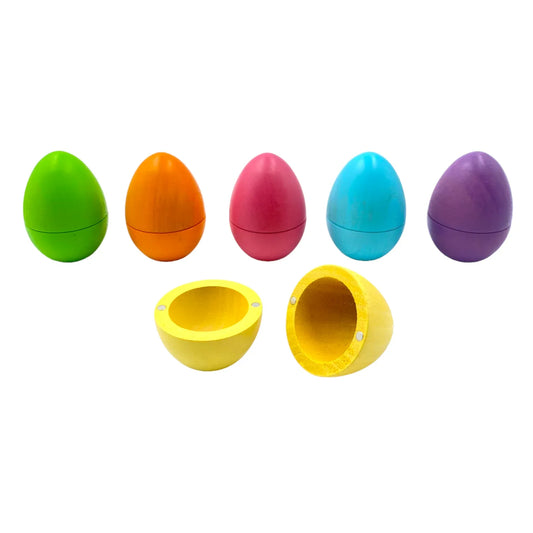 6 Pcs STAINED Magnetic Wooden Eggs in Pastel/Macaron Colors - BIG FRENCHIES