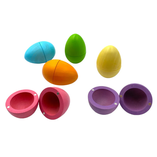 6 Pcs STAINED Magnetic Wooden Eggs in Pastel/Macaron Colors - BIG FRENCHIES