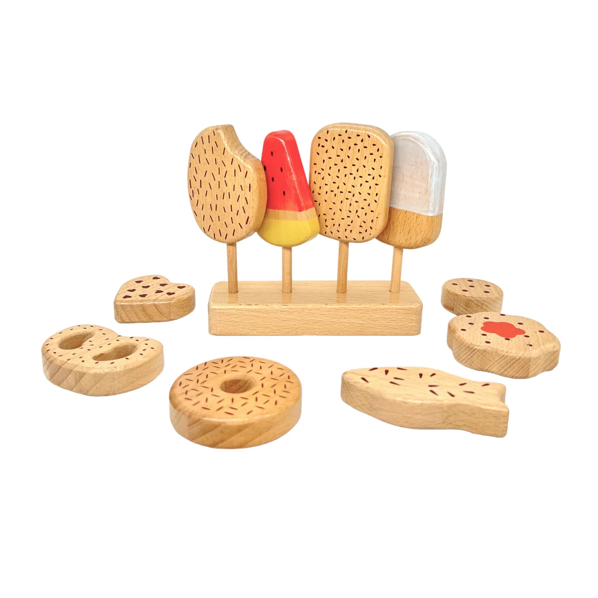 10-Piece Wooden Popsicle & Pastry Pretend Play Set | Ice Cream & Cookies Shop - BIG FRENCHIES