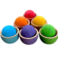 6-Piece Rainbow Wooden Bowls & Balls Set – Matching, Sorting & Open-Ended Play - BIG FRENCHIES