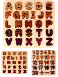 Natural Wooden Alphabet & Numbers Puzzle – Uppercase, Lowercase & Math Options - BIG FRENCHIES
