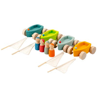 4 Pcs STAINED Wooden Land Yachts Set with 4 Peg Dolls - BIG FRENCHIES