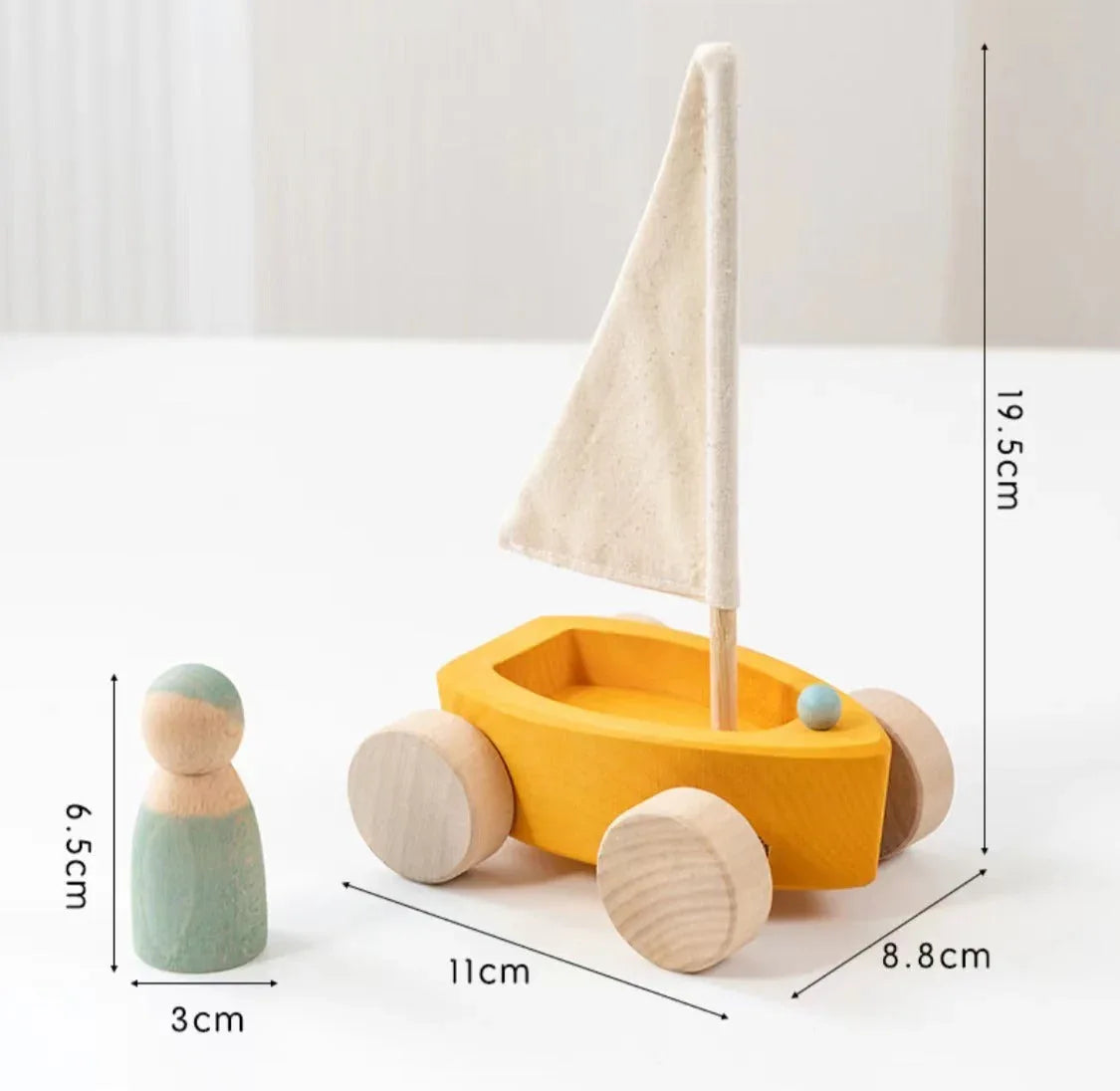 4 Pcs STAINED Wooden Land Yachts Set with 4 Peg Dolls - BIG FRENCHIES
