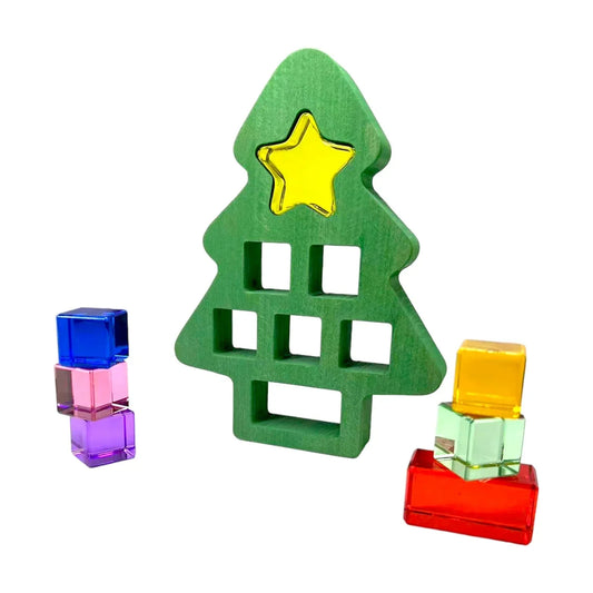 Wooden Christmas Tree with 7 Pcs Lucite Cubes Set - BIG FRENCHIES