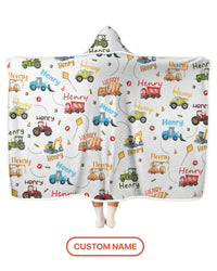 Construction Vehicles Custom Name Bamboo Wearable Hooded Blanket