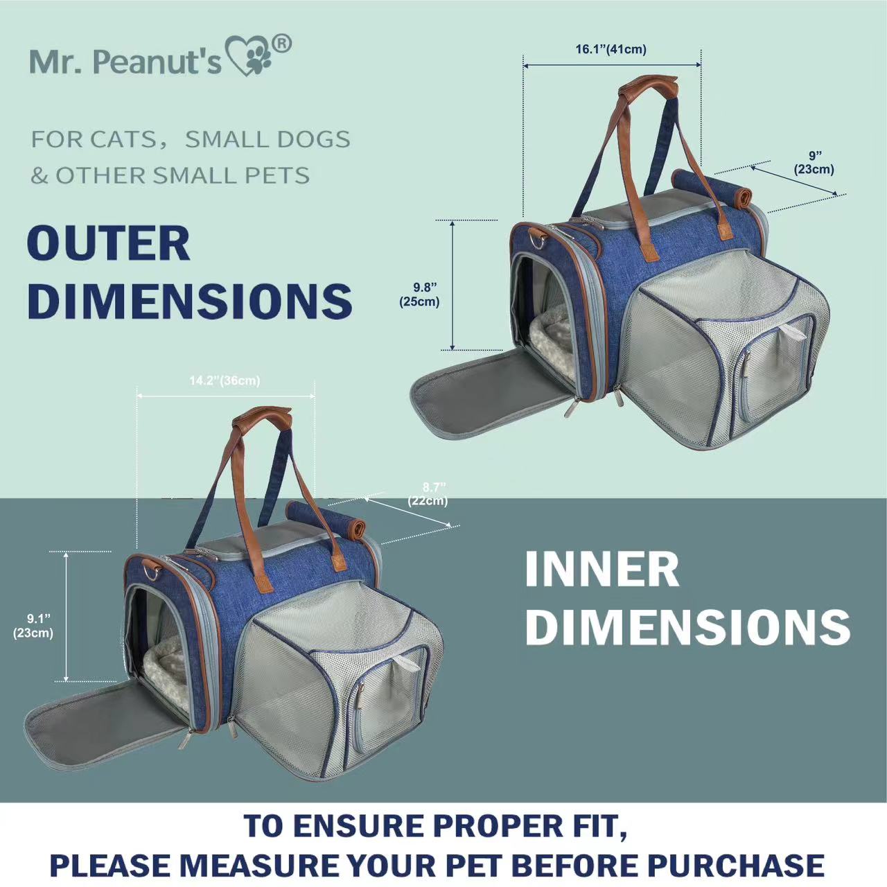 Mr. Peanut's Gold Series Mini Size Airline Compliant Expandable Pet Carrier - BIG FRENCHIES