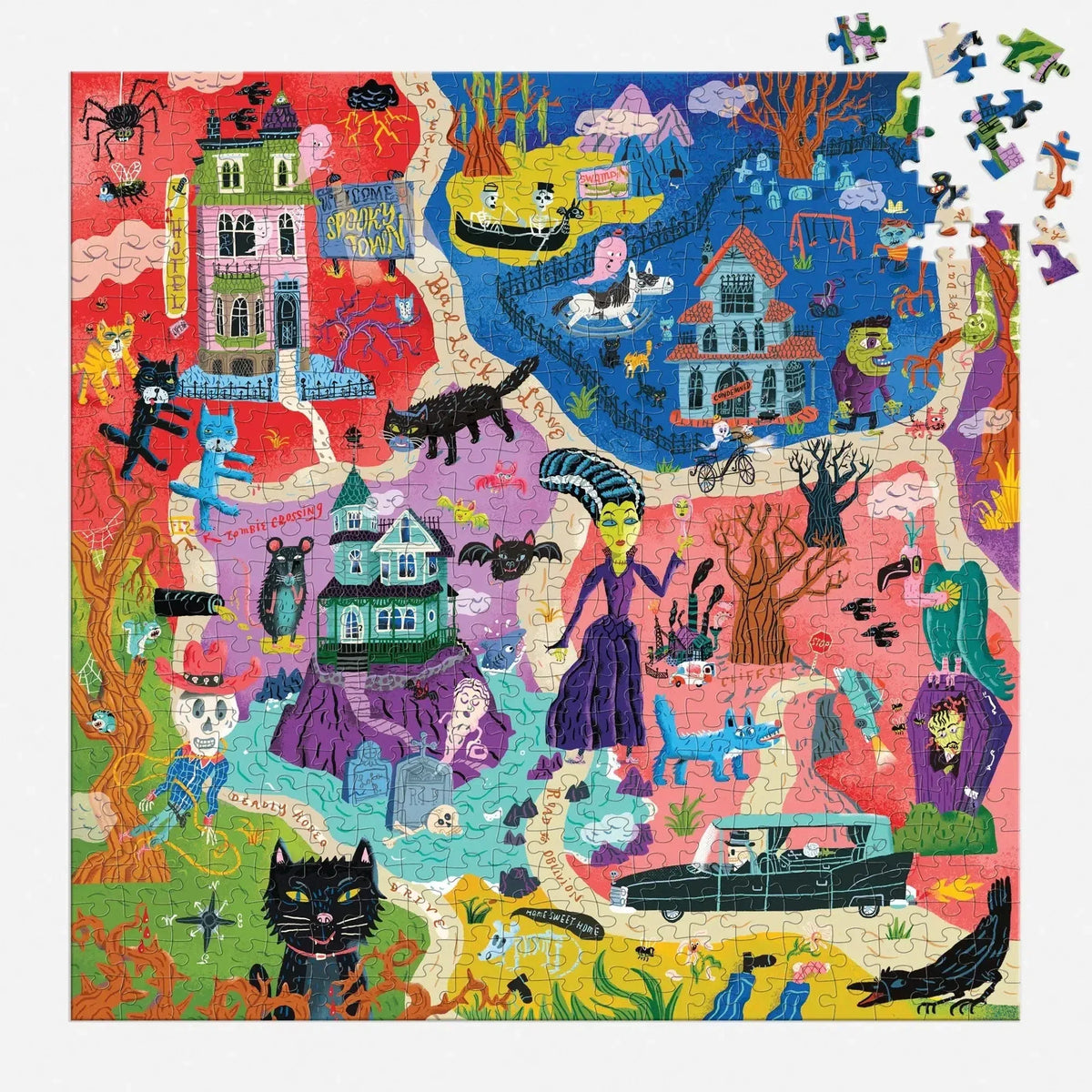 Welcome to Spooky Town 500 Piece Jigsaw Puzzle Mudpuppy - BIG FRENCHIES