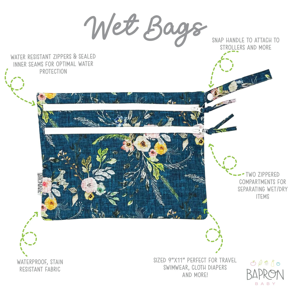 Boho Floral - Waterproof Wet Bag (For mealtime, on-the-go, and more!) - BIG FRENCHIES