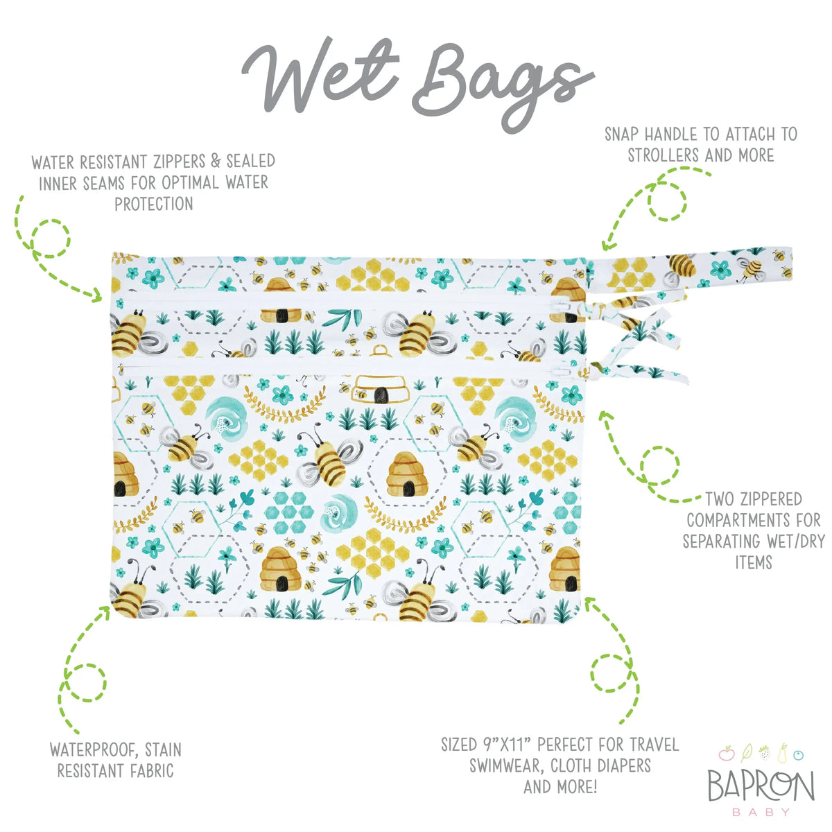 Busy Bees - Waterproof Wet Bag (For mealtime, on-the-go, and more!) - BIG FRENCHIES