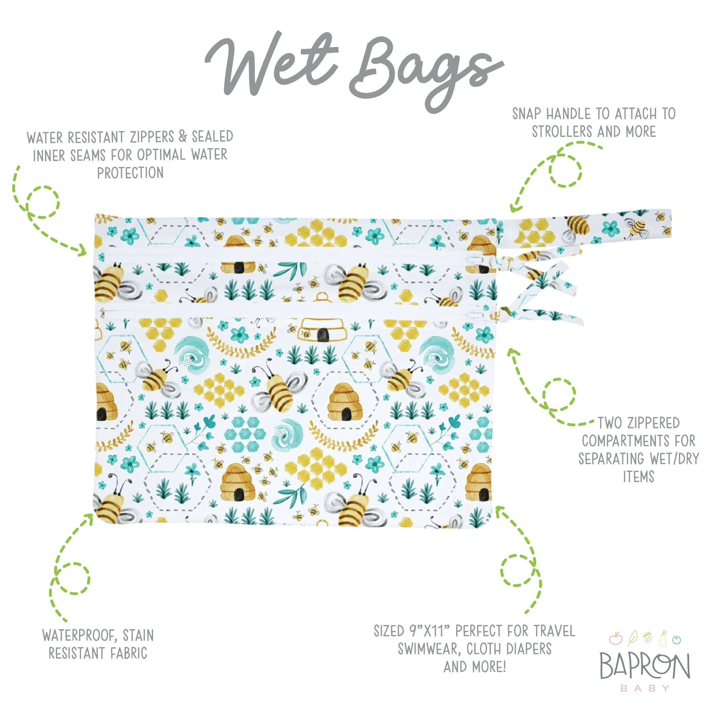 Busy Bees - Waterproof Wet Bag (For mealtime, on-the-go, and more!) - BIG FRENCHIES