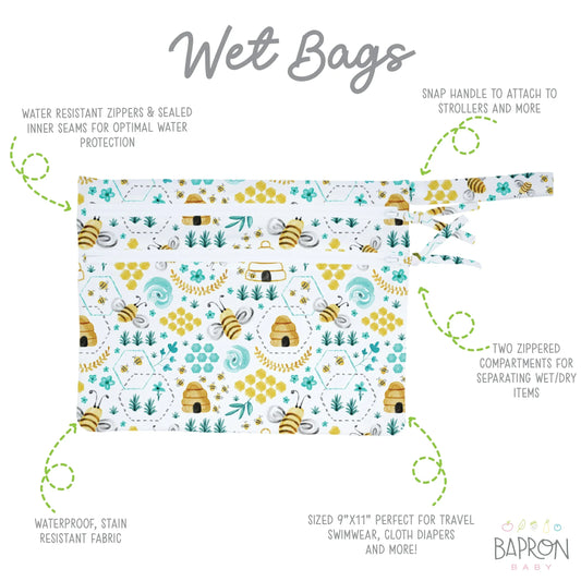 Busy Bees - Waterproof Wet Bag (For mealtime, on-the-go, and more!) - BIG FRENCHIES