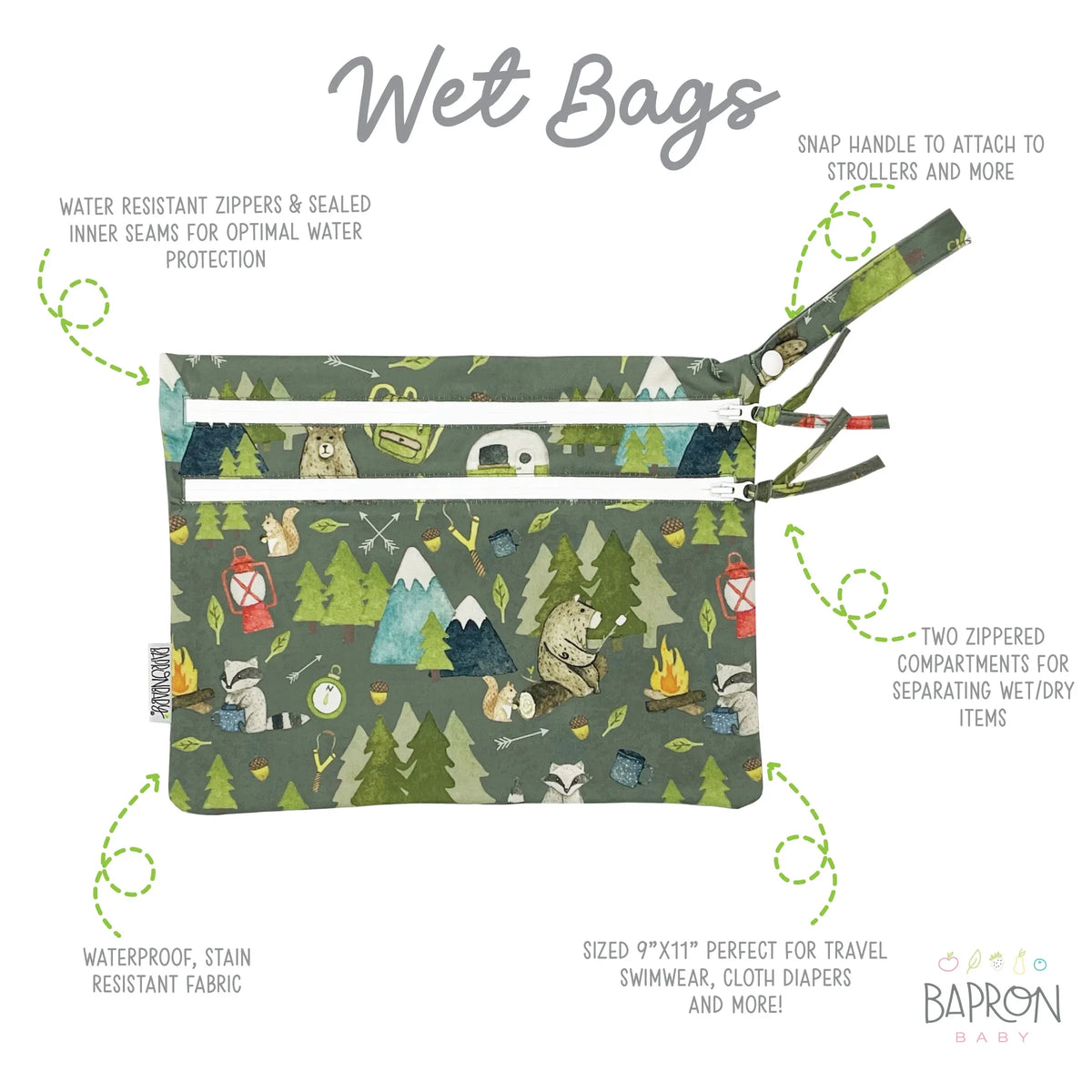 Camping Bears - Waterproof Wet Bag (For mealtime, on-the-go, and more!) - BIG FRENCHIES