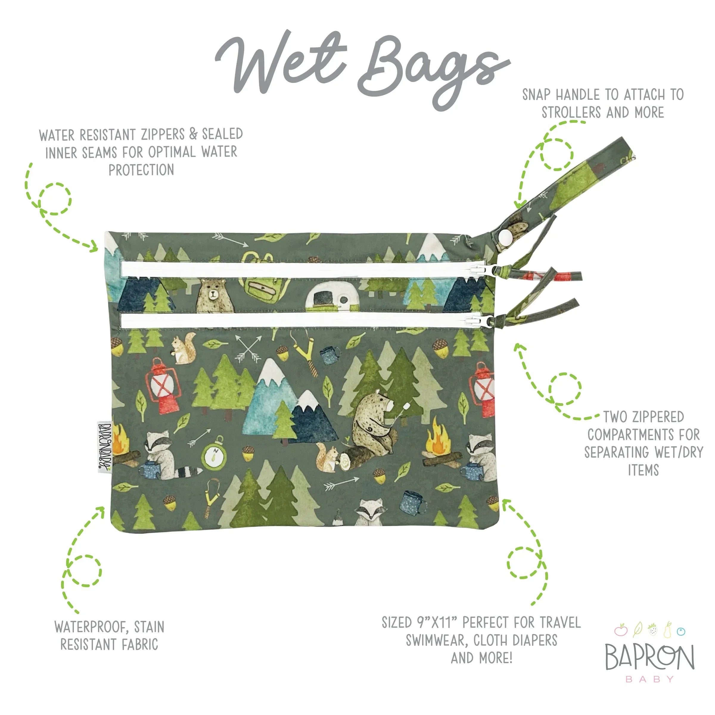 Camping Bears - Waterproof Wet Bag (For mealtime, on-the-go, and more!) - BIG FRENCHIES