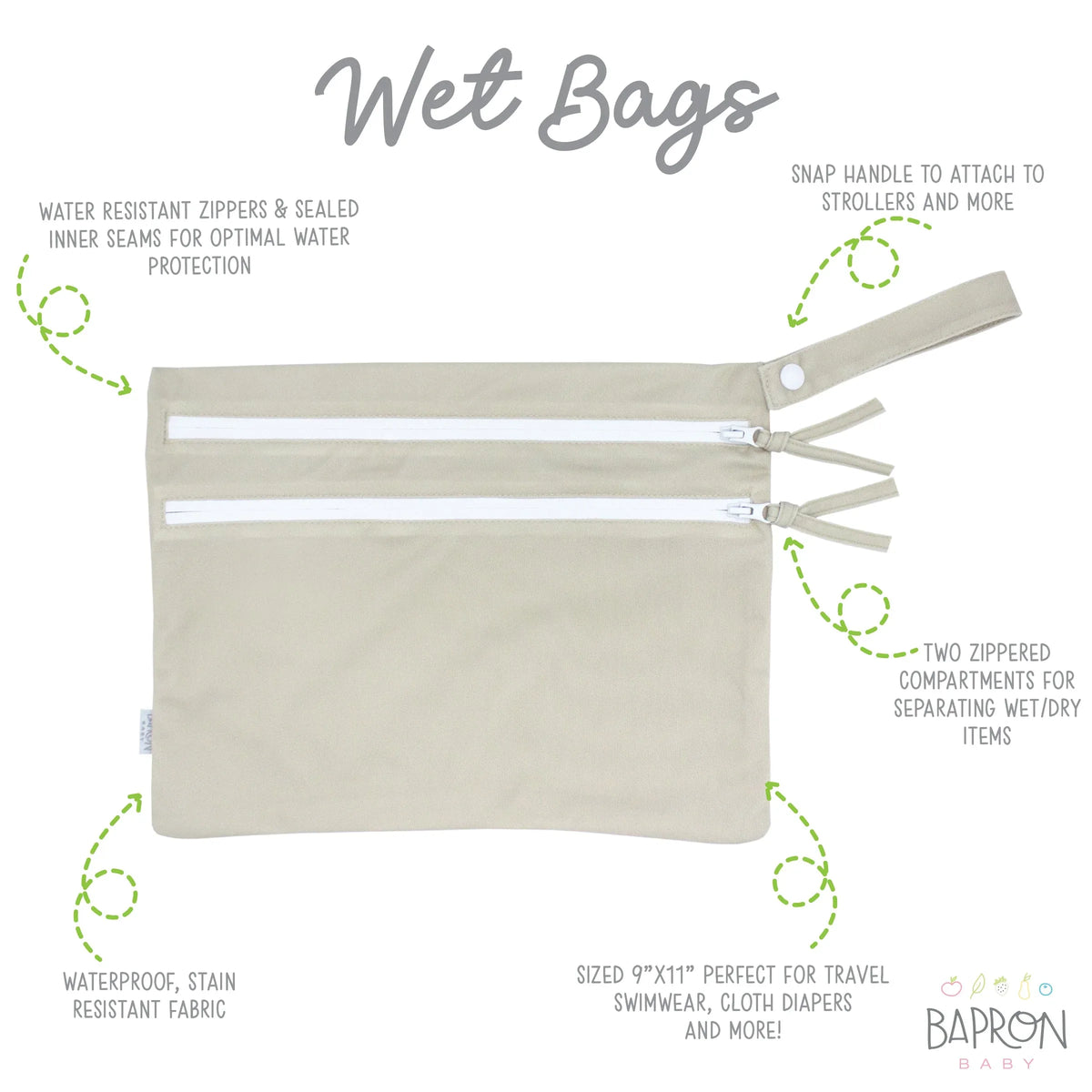 Solid Champagne Minimalist - Waterproof Wet Bag (For mealtime, on-the-go, and more!) - BIG FRENCHIES