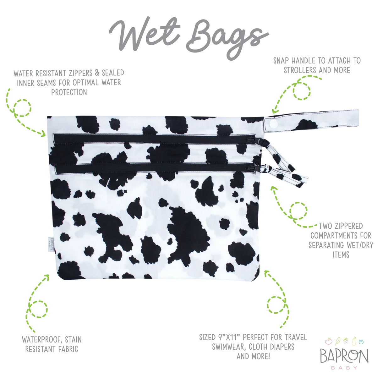 Cowhide - Waterproof Wet Bag (For mealtime, on-the-go, and more!) SALE - BIG FRENCHIES