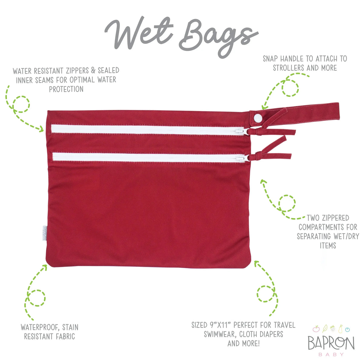 Solid Cranberry Minimalist - Waterproof Wet Bag (For mealtime, on-the-go, and more!) - BIG FRENCHIES