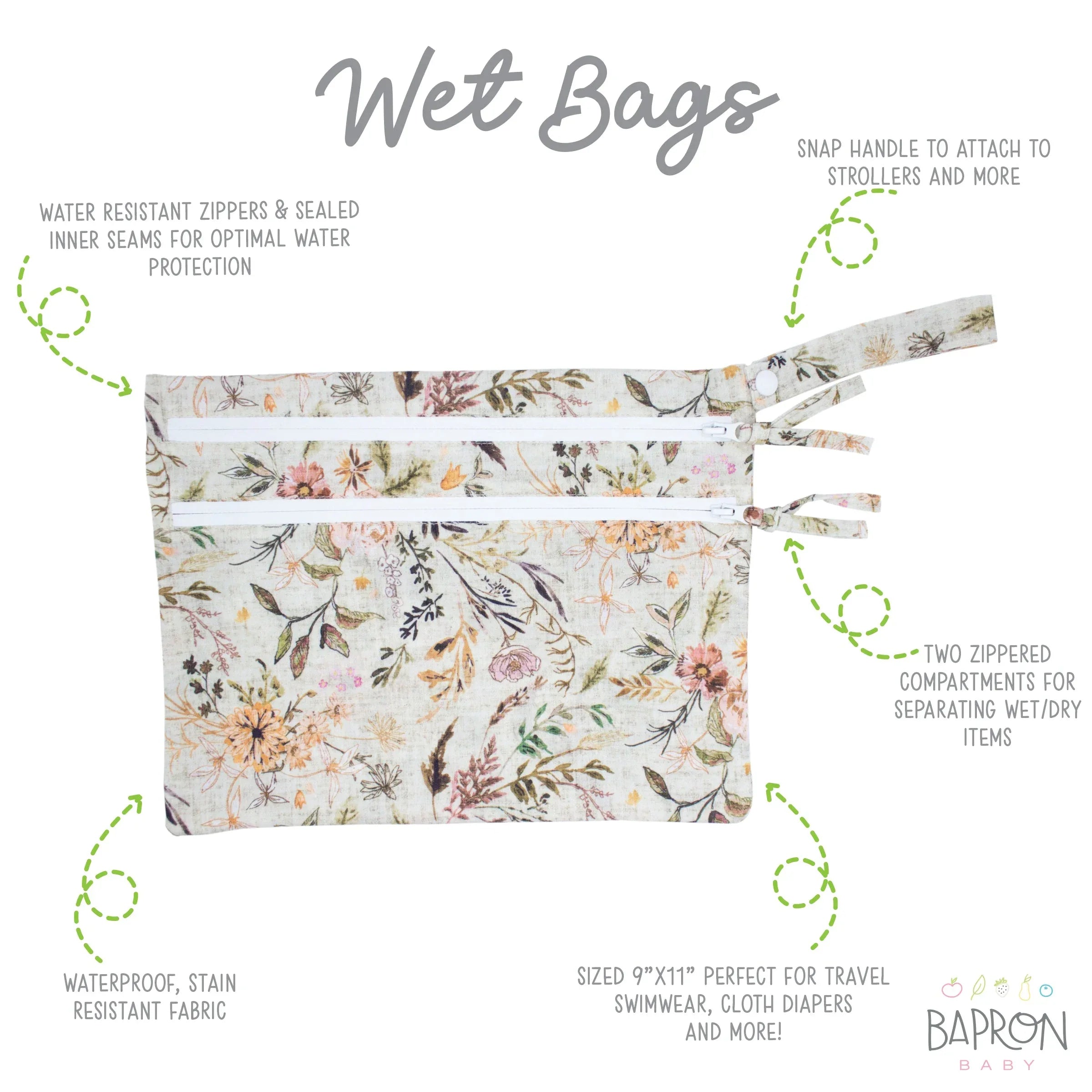 Delilah Floral - Waterproof Wet Bag (For mealtime, on-the-go, and more!) - BIG FRENCHIES