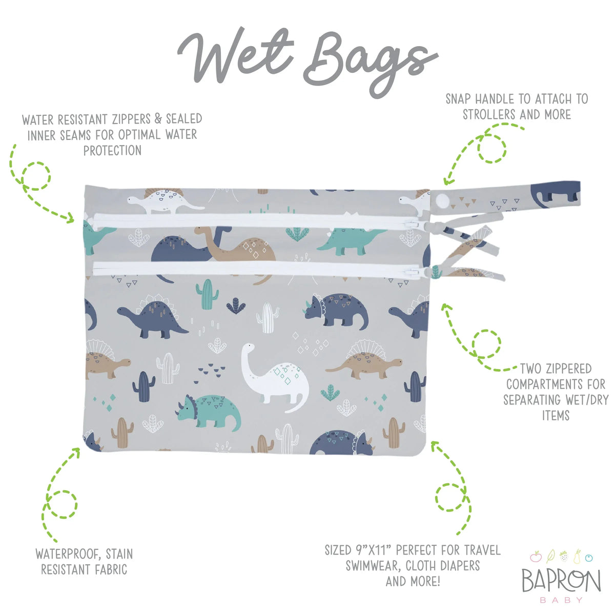 Desert Dinos - Waterproof Wet Bag (For mealtime, on-the-go, and more!) - BIG FRENCHIES