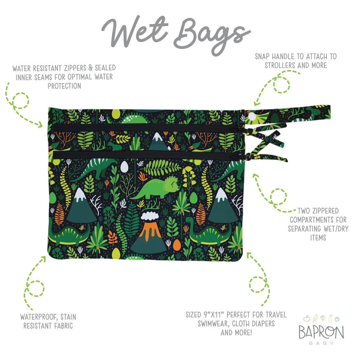 Dino Days - Waterproof Wet Bag (For mealtime, on-the-go, and more!) SALE - BIG FRENCHIES