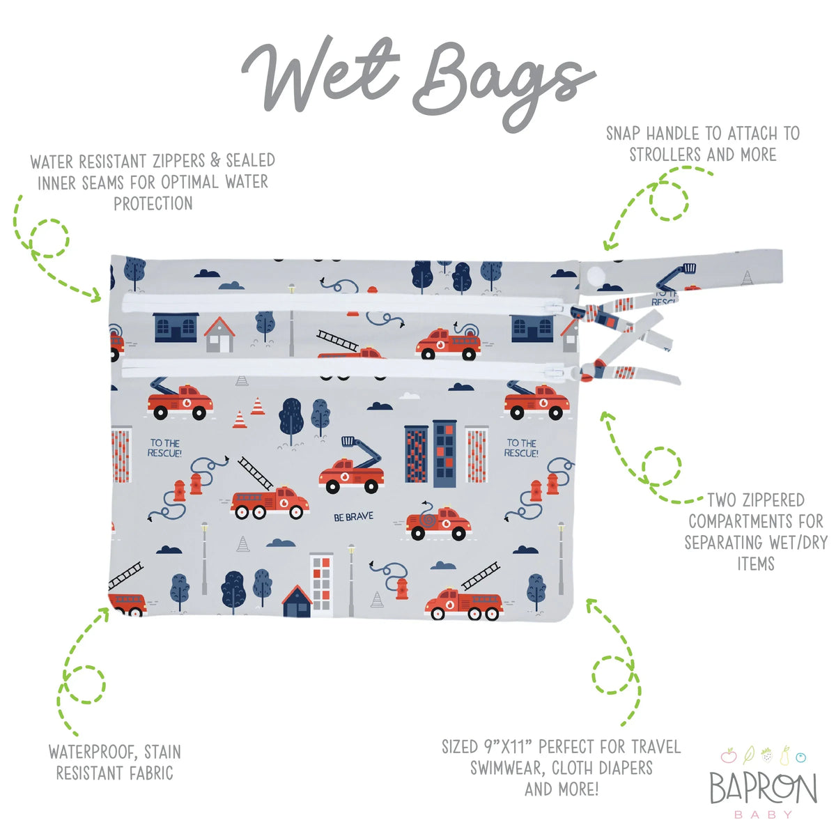 Be Brave - Firefighter - Waterproof Wet Bag (For mealtime, on-the-go, and more!) - BIG FRENCHIES