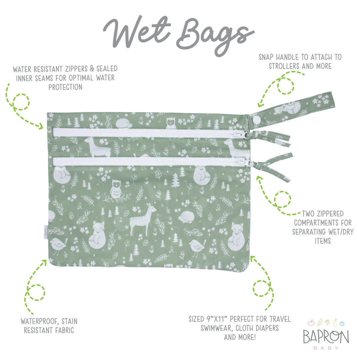 Forest Friends - Waterproof Wet Bag (For mealtime, on-the-go, and more!) - BIG FRENCHIES