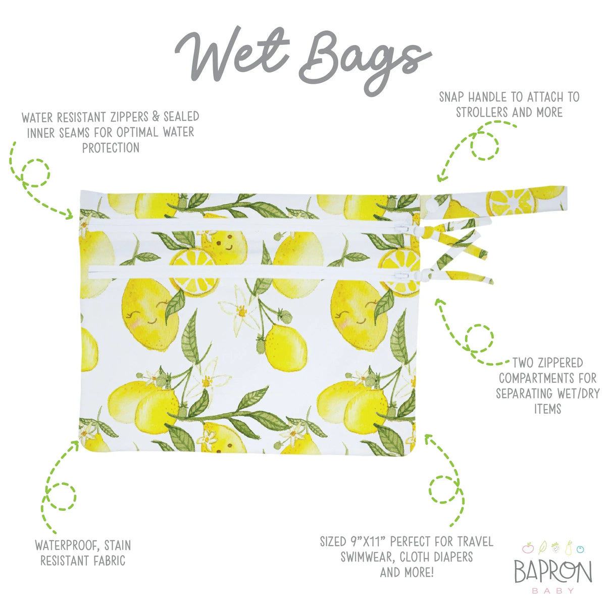 Fresh Lemon - Waterproof Wet Bag (For mealtime, on-the-go, and more!) - BIG FRENCHIES