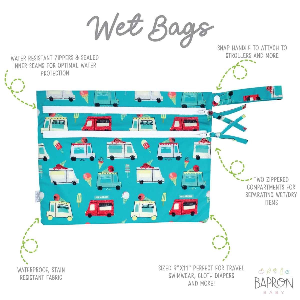 Ice Cream Truck - Waterproof Wet Bag (For mealtime, on-the-go, and more!) - BIG FRENCHIES