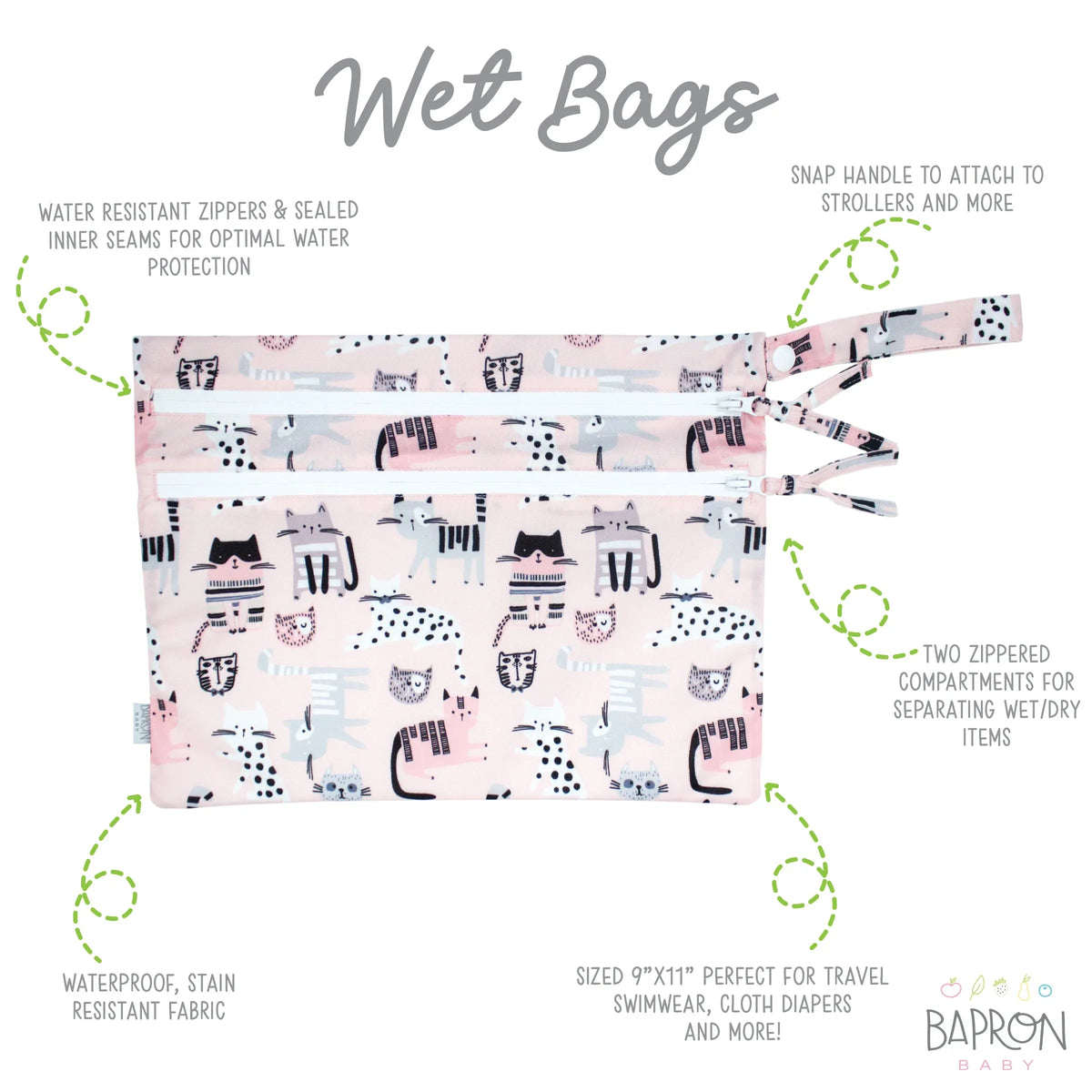 Kitty - Waterproof Wet Bag (For mealtime, on-the-go, and more!) - BIG FRENCHIES