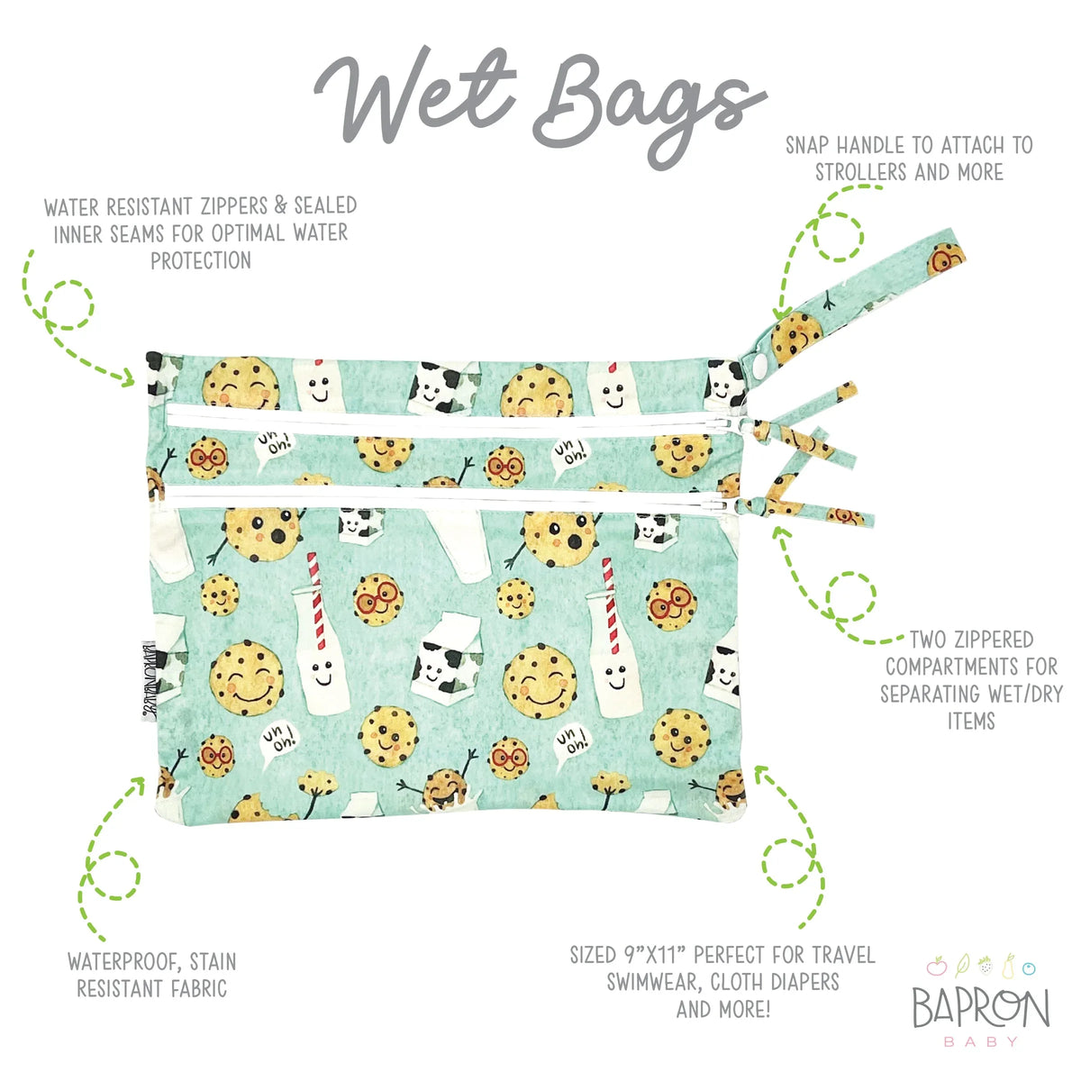 Cookies & Milk - Waterproof Wet Bag (For mealtime, on-the-go, and more!) - BIG FRENCHIES