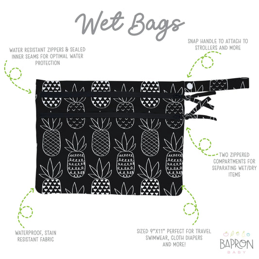 Pineapple Monochrome - Waterproof Wet Bag (For mealtime, on-the-go, and more!) - BIG FRENCHIES