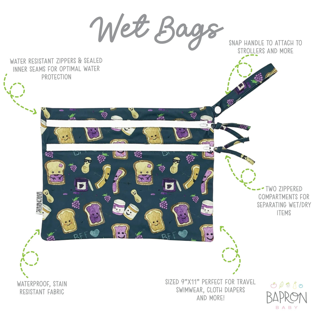 PBJ Pals - Waterproof Wet Bag (For mealtime, on-the-go, and more!) - BIG FRENCHIES