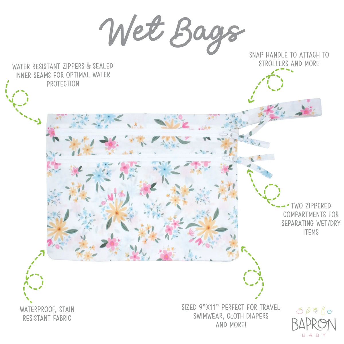 Pastel Floral - Waterproof Wet Bag (For mealtime, on-the-go, and more!) - BIG FRENCHIES