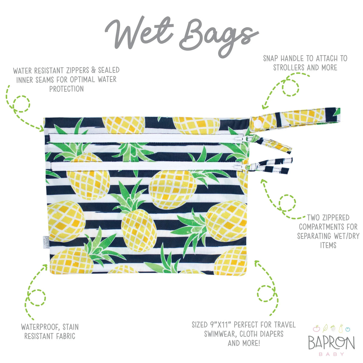 Summer Stripes - Pineapple - Waterproof Wet Bag (For mealtime, on-the-go, and more!) - BIG FRENCHIES