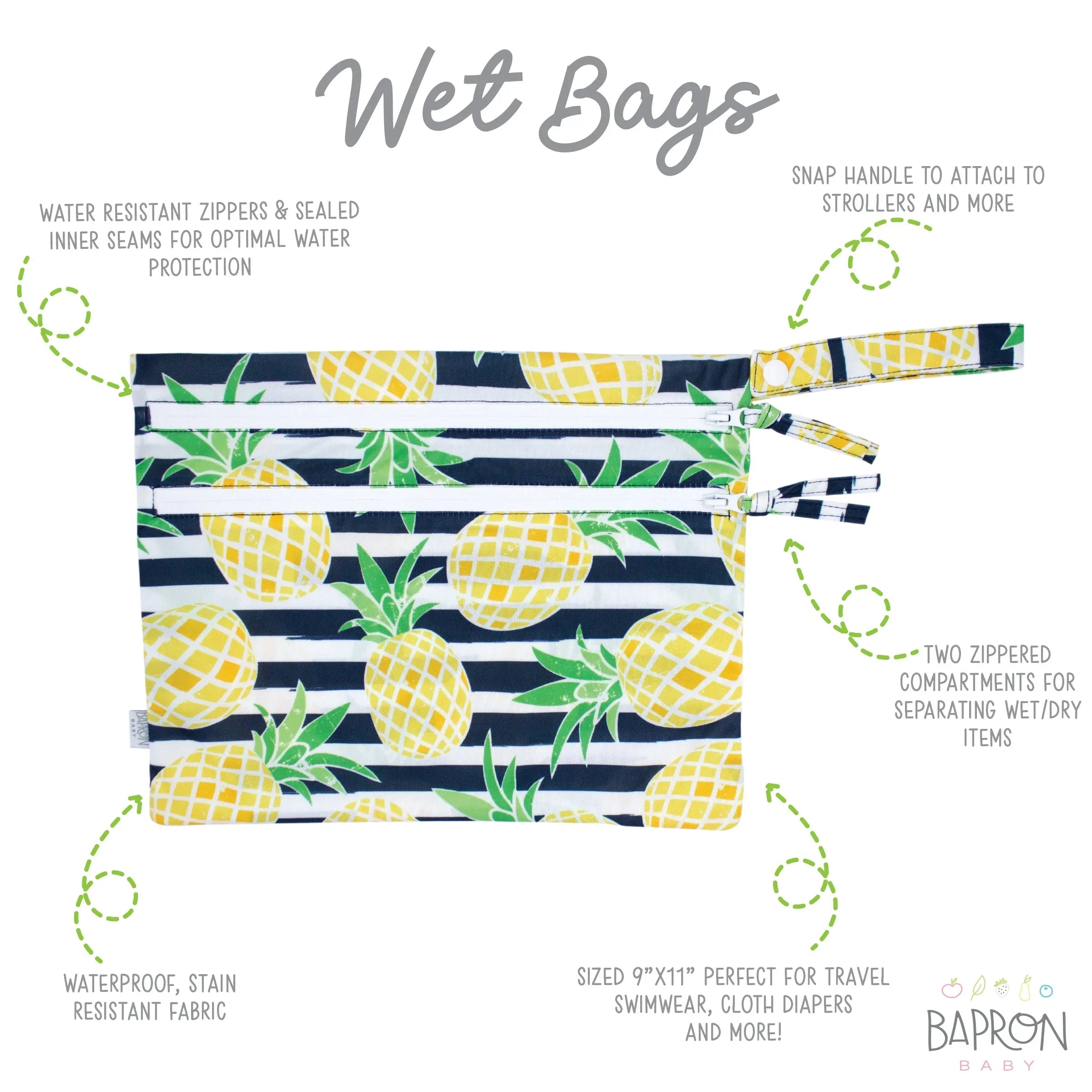 Summer Stripes - Pineapple - Waterproof Wet Bag (For mealtime, on-the-go, and more!) - BIG FRENCHIES