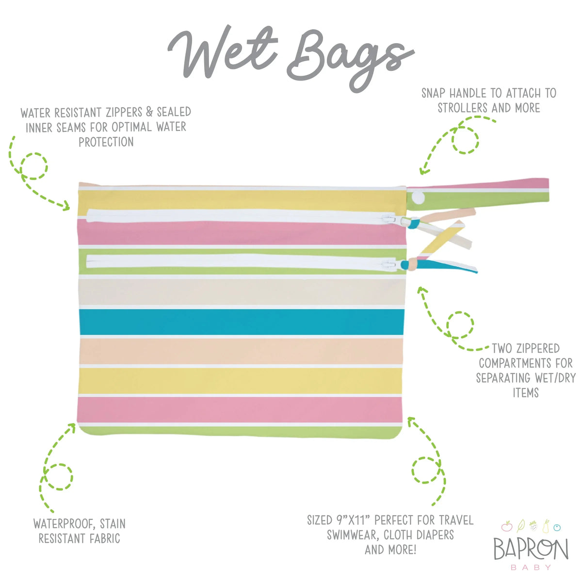 Rainbow Stripes - Waterproof Wet Bag (For mealtime, on-the-go, and more!) - BIG FRENCHIES