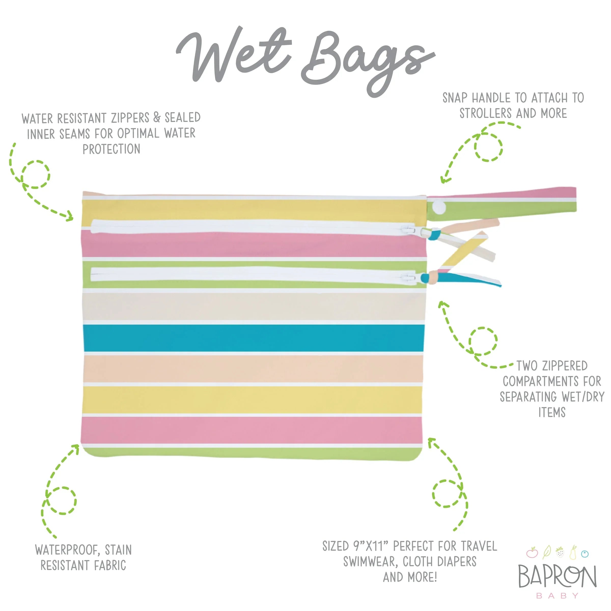 Rainbow Stripes - Waterproof Wet Bag (For mealtime, on-the-go, and more!) - BIG FRENCHIES