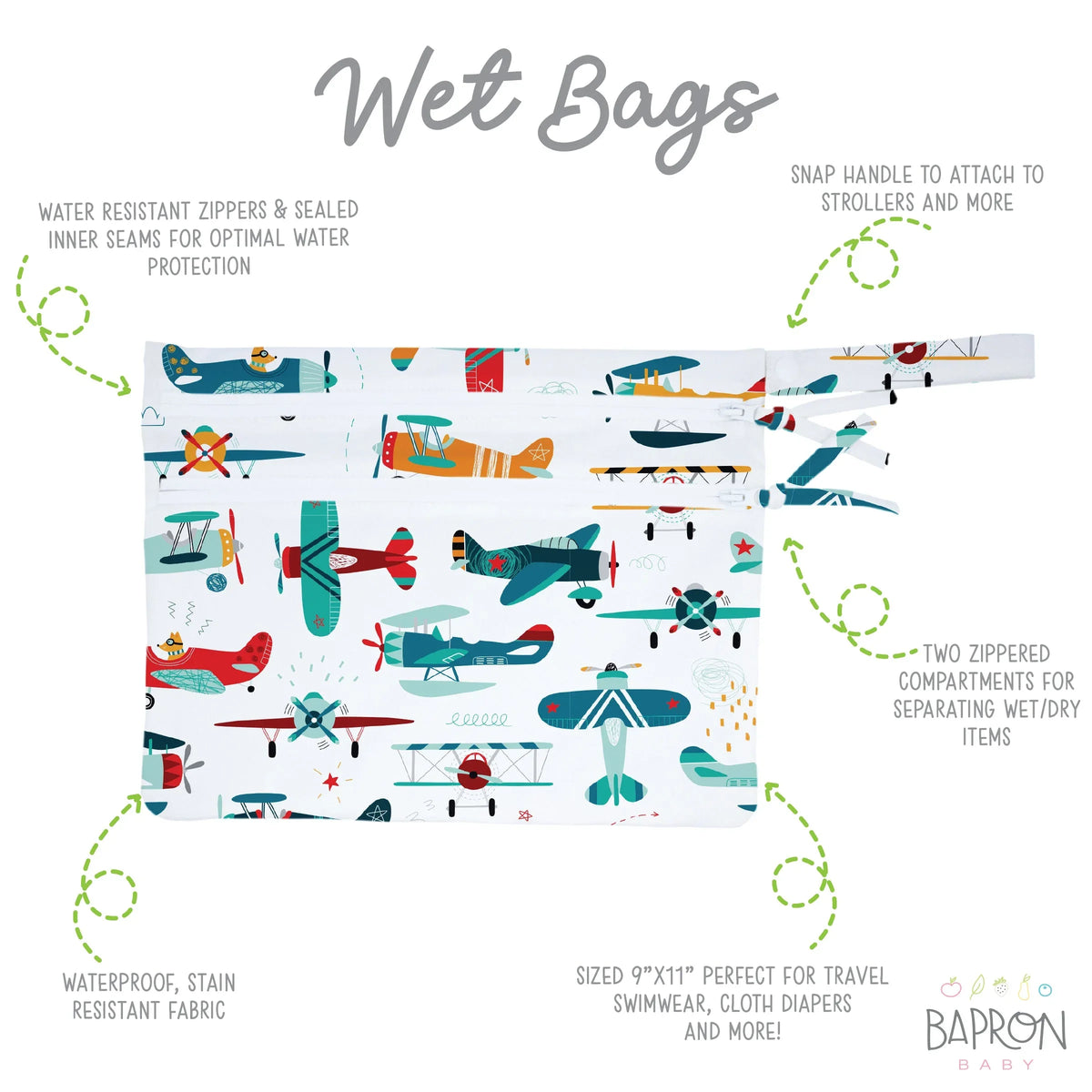 Retro Airplanes - Waterproof Wet Bag (For mealtime, on-the-go, and more!) - BIG FRENCHIES