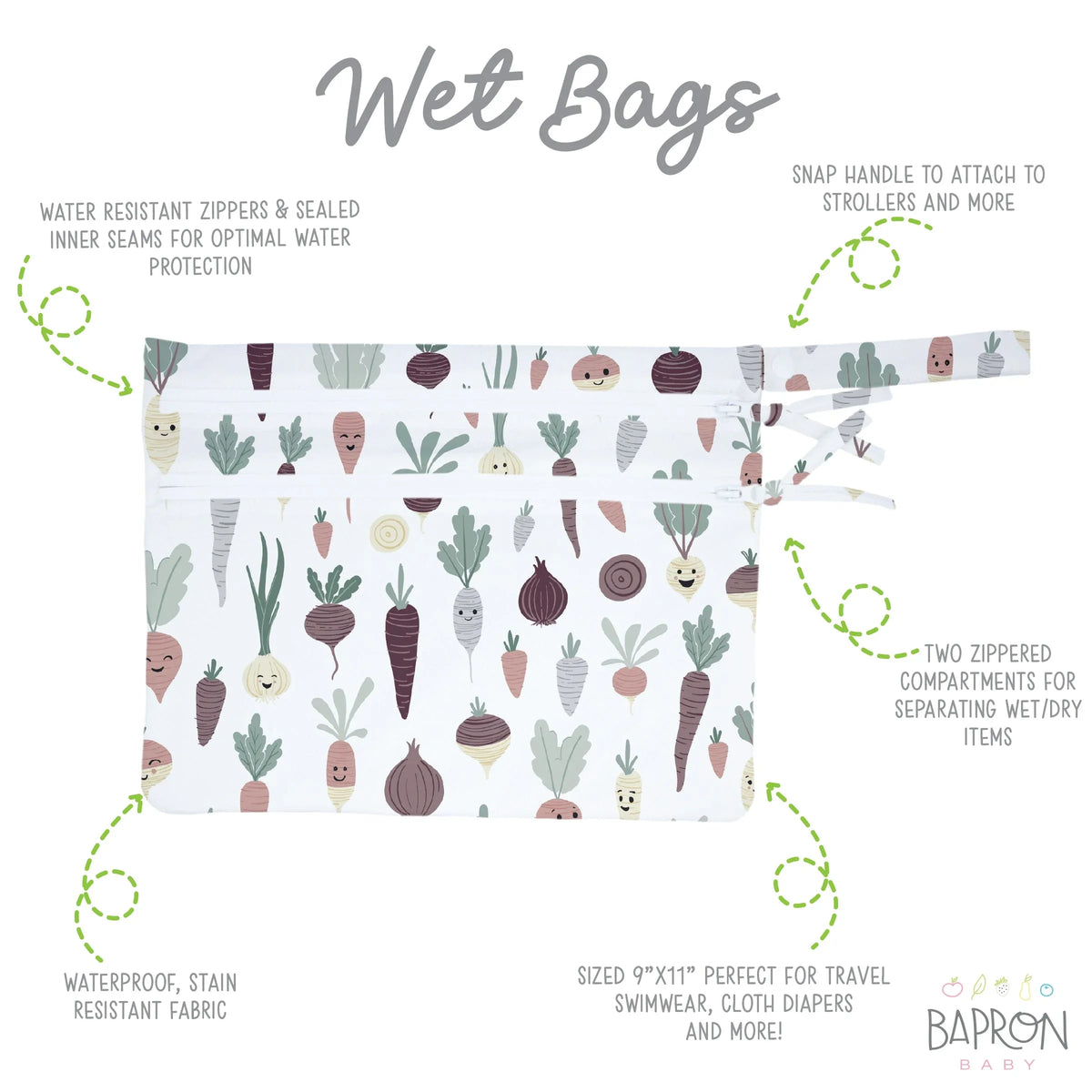 Root Veggies - Waterproof Wet Bag (For mealtime, on-the-go, and more!) - BIG FRENCHIES