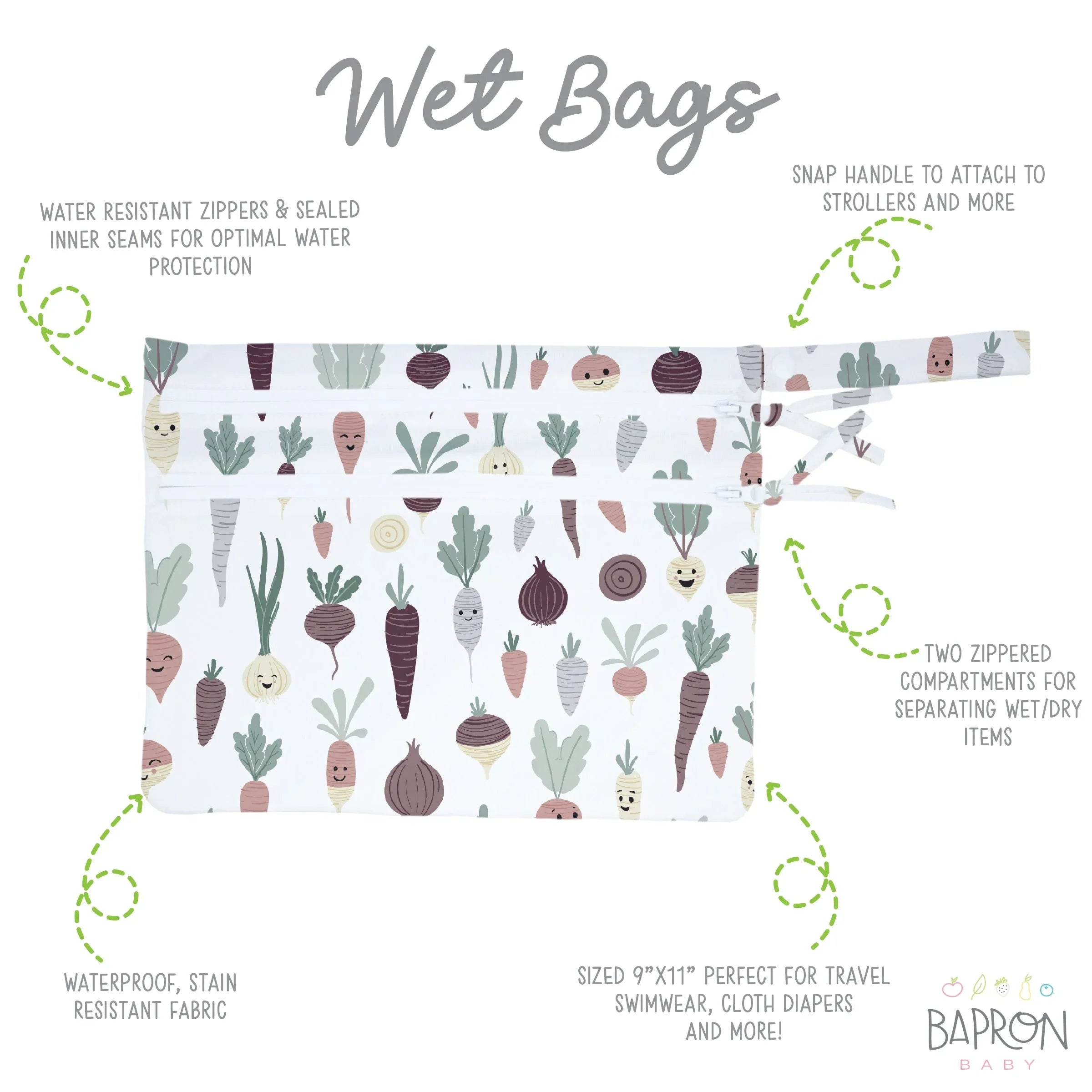 Root Veggies - Waterproof Wet Bag (For mealtime, on-the-go, and more!) - BIG FRENCHIES