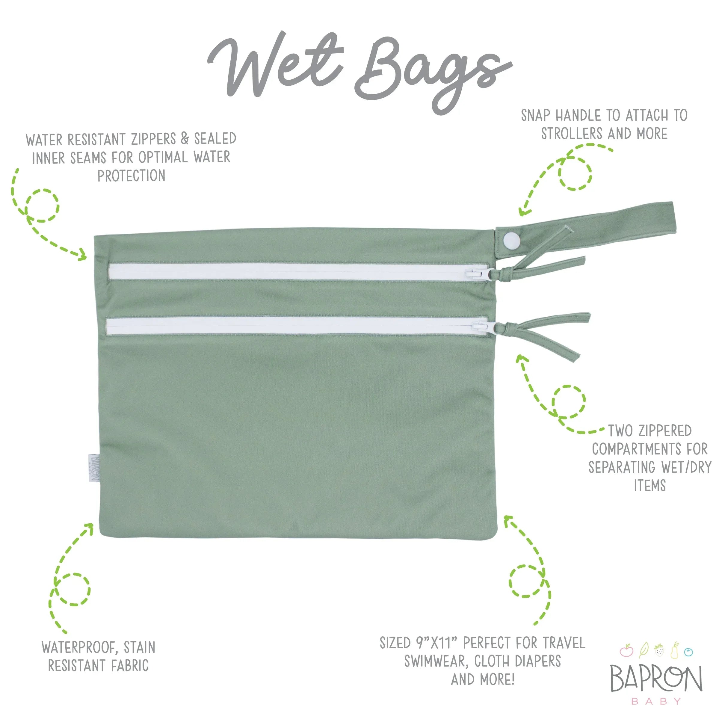 Solid Sage Minimalist - Waterproof Wet Bag (For mealtime, on-the-go, and more!) - BIG FRENCHIES