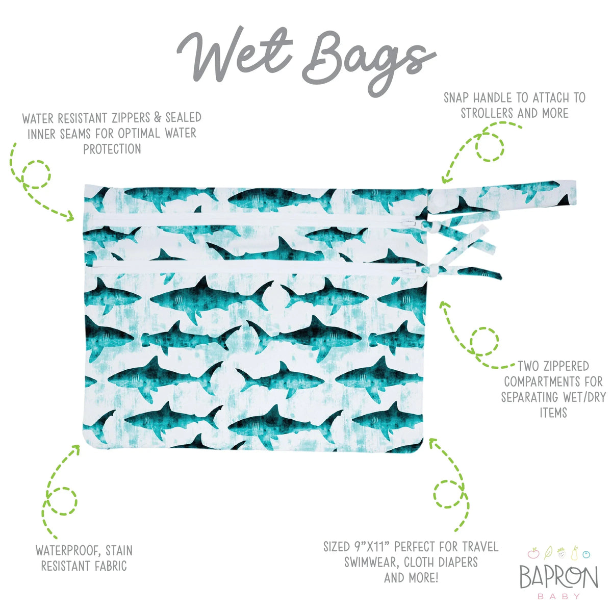 Shark Attack - Waterproof Wet Bag (For mealtime, on-the-go, and more!) - BIG FRENCHIES