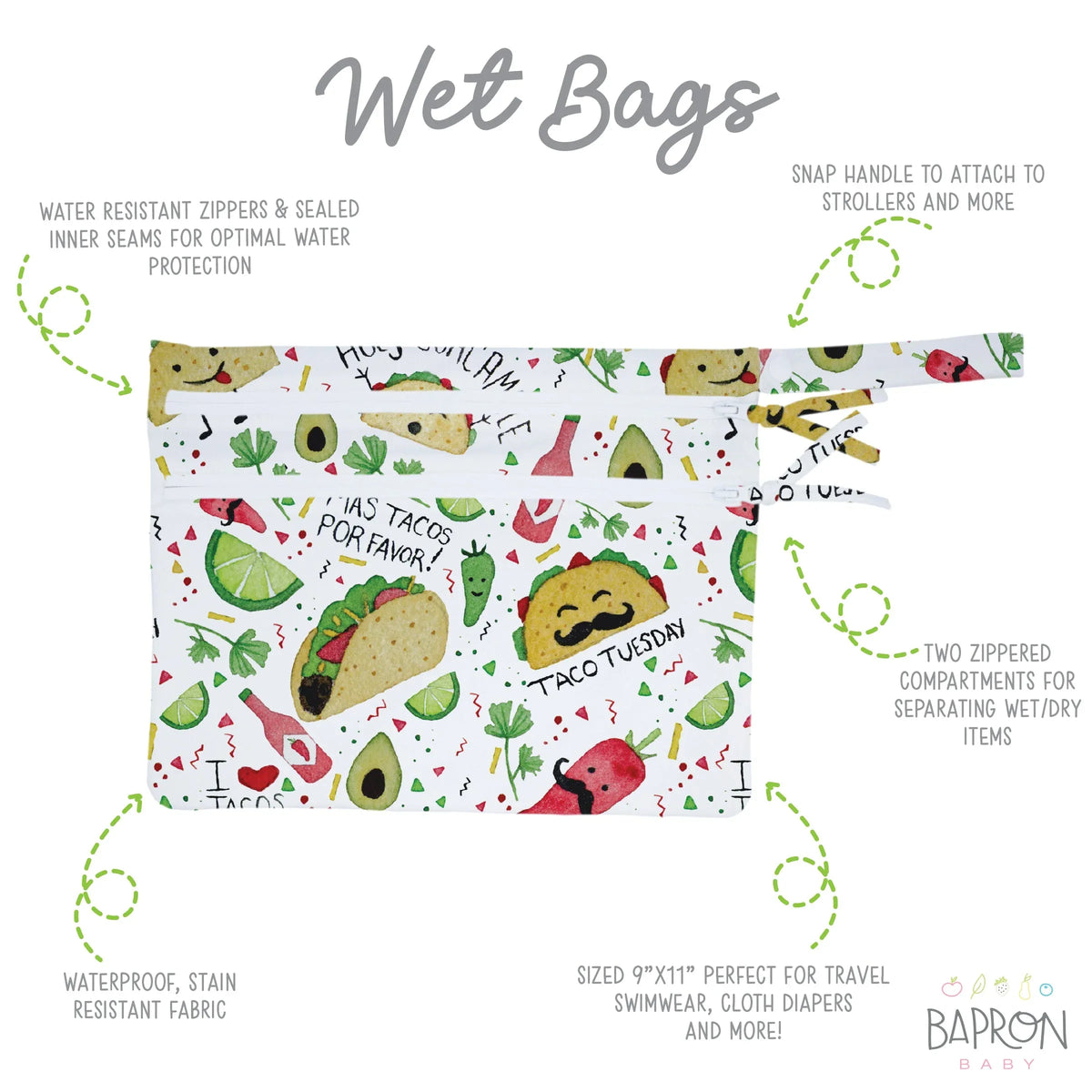 Taco Party - Waterproof Wet Bag (For mealtime, on-the-go, and more!) - BIG FRENCHIES