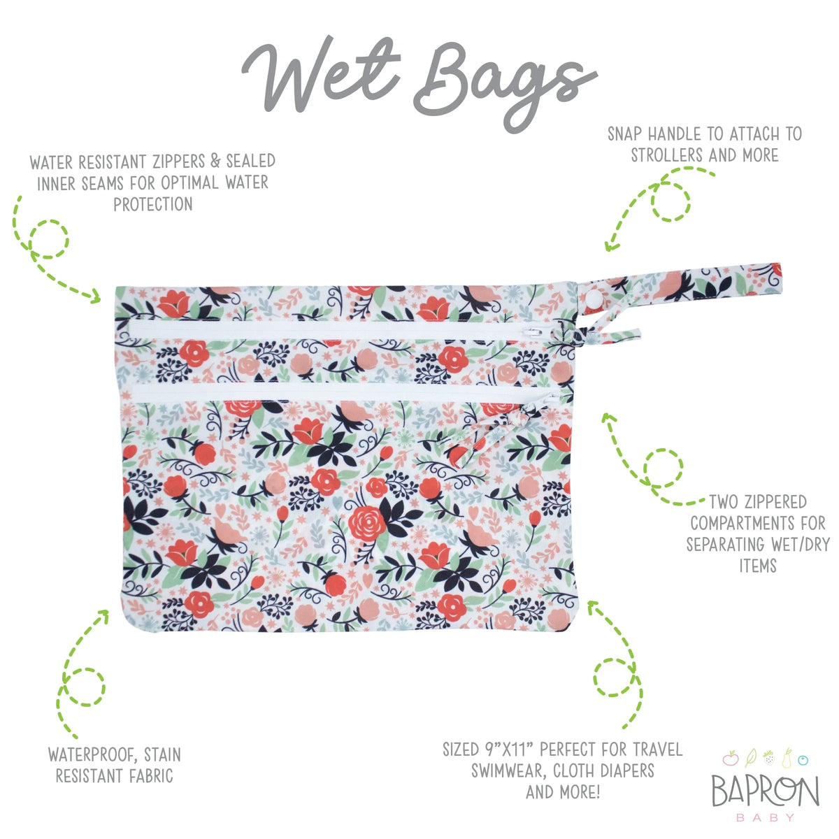 Vintage Rose - Waterproof Wet Bag (For mealtime, on-the-go, and more!) - BIG FRENCHIES