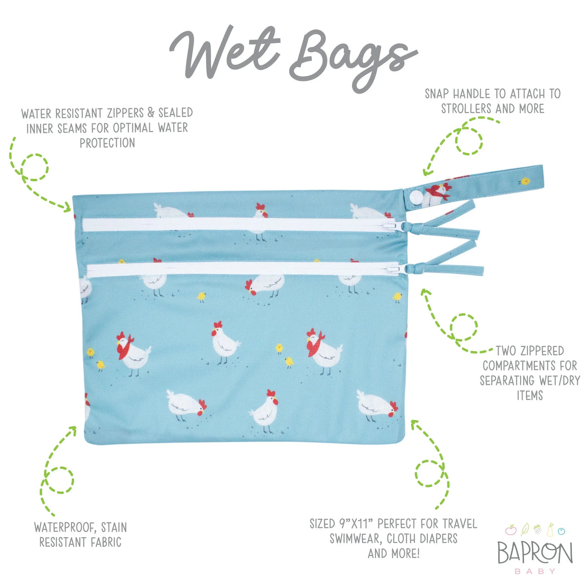 Little Chickies - Waterproof Wet Bag (For mealtime, on-the-go, and more!) SALE - BIG FRENCHIES