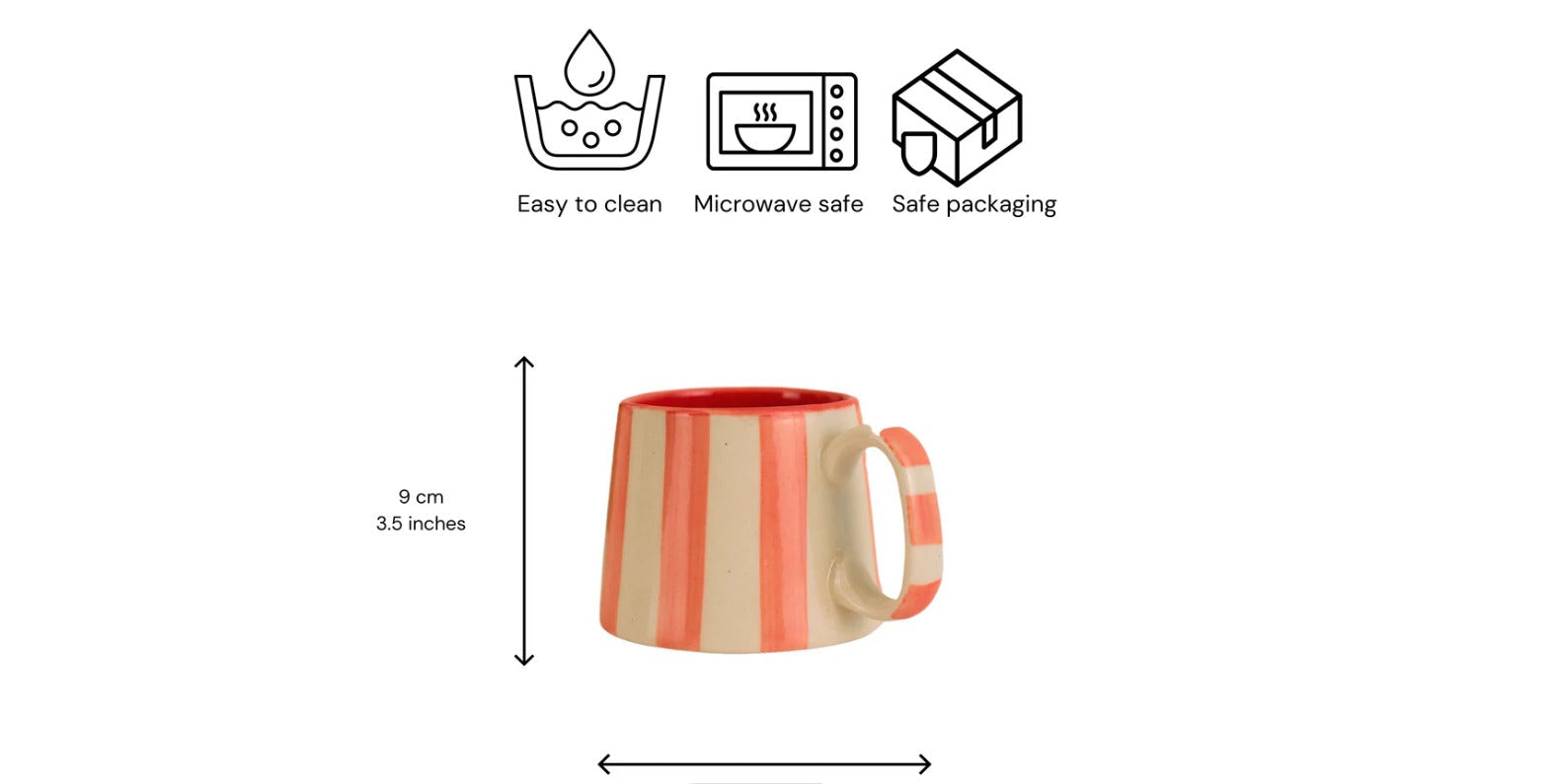 Pink Stripe Coffee Cup | Handpainted Stoneware Mug | 220ml (Set of 2)