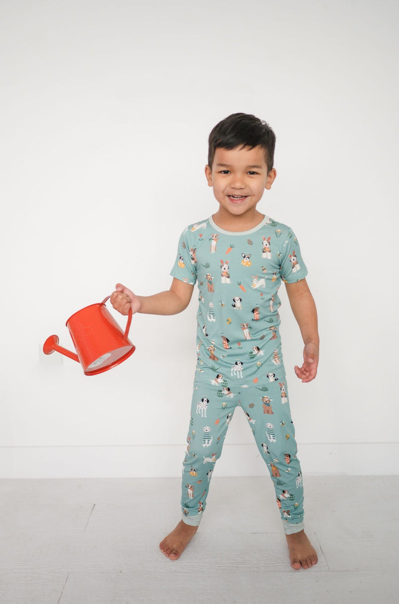 Puppy Egg Hunt (Short Sleeve PJ) - Aquamarine - BIG FRENCHIES