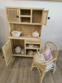 Montessori-Style Rattan Play Kitchen | Natural Pretend Play Station with Storage
