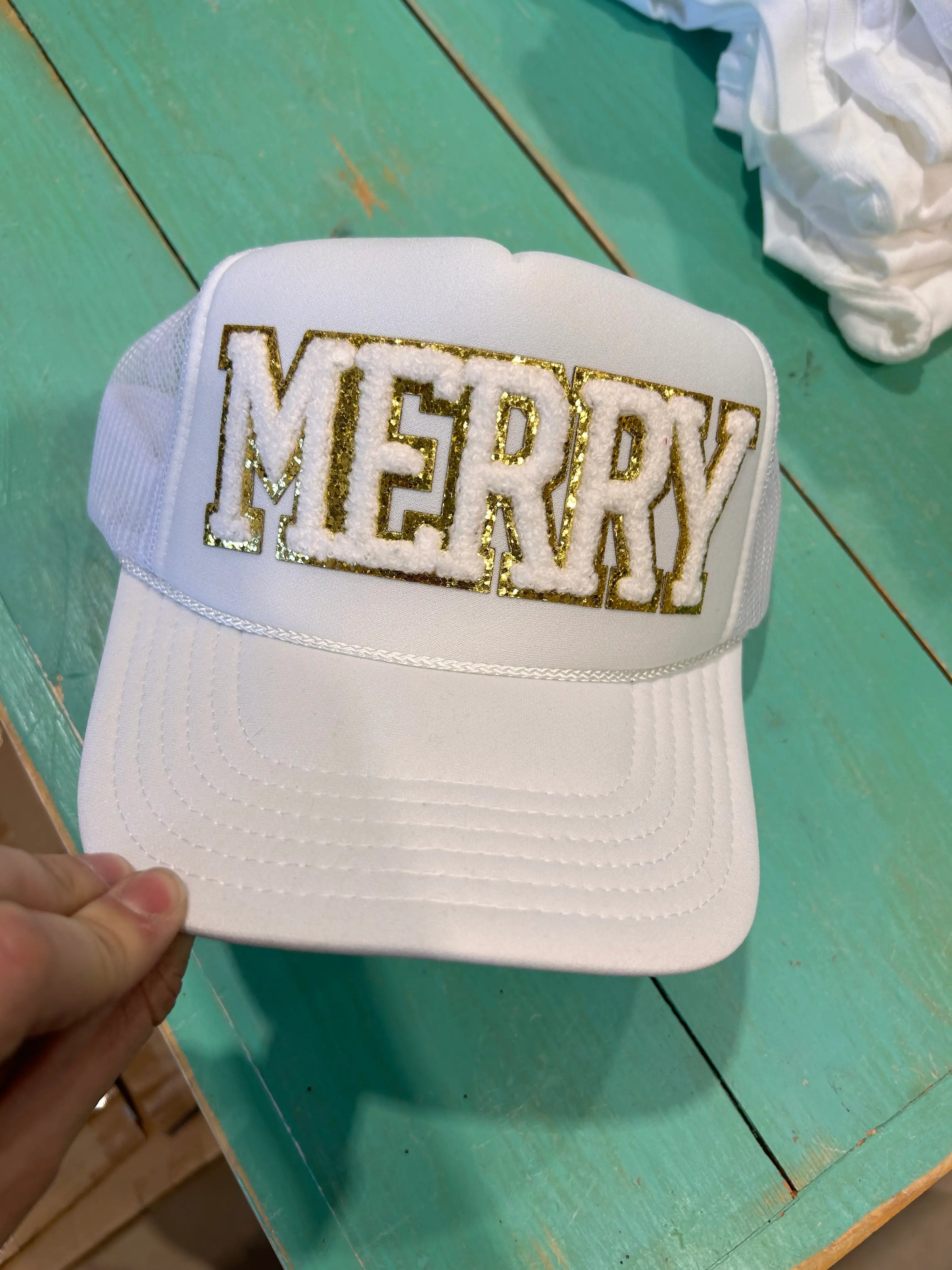 White Chenille Merry Trucker - BIG FRENCHIES