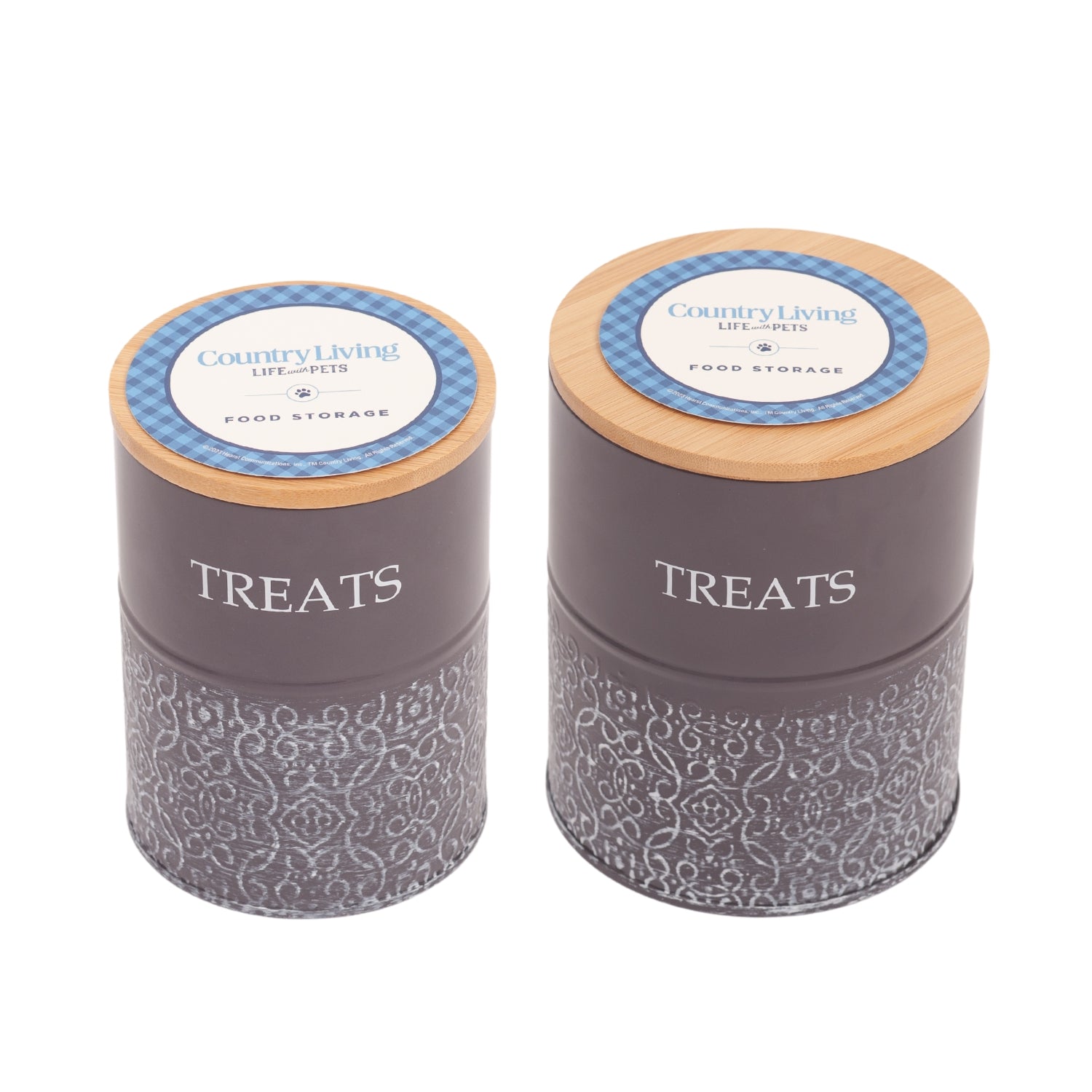 Country Living Dog Treat Canisters - Set of 2 Carbon Steel Jars with Bamboo Lids – Volcanic Gray - BIG FRENCHIES