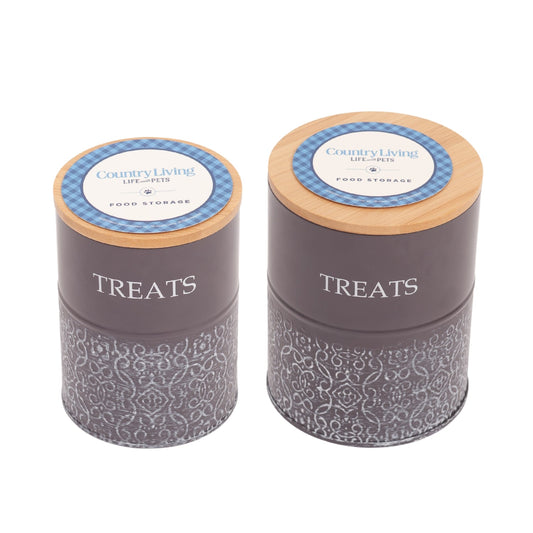 Country Living Dog Treat Canisters - Set of 2 Carbon Steel Jars with Bamboo Lids – Volcanic Gray - BIG FRENCHIES